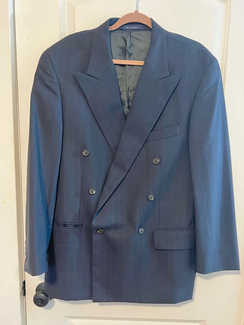 VNTG Polo Ralph Lauren University Club Pinstriped Double Breasted Suit Jacket